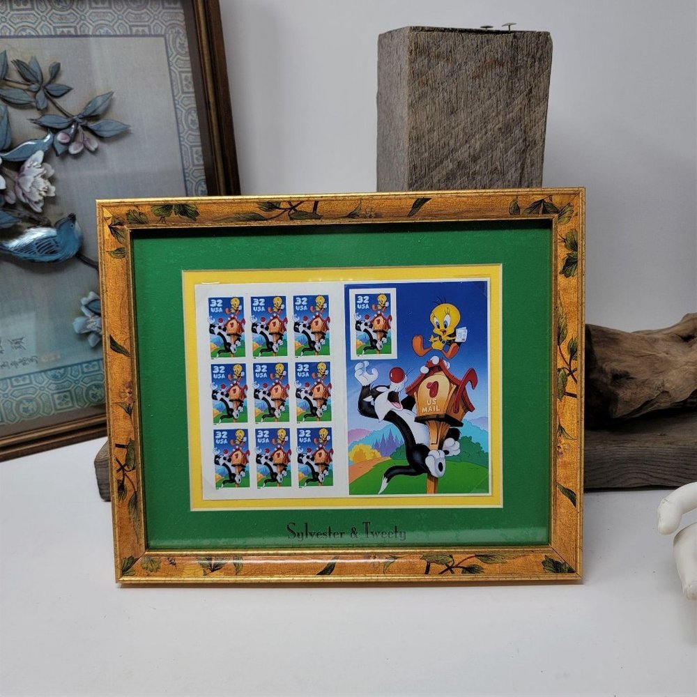 Sylvester & Tweety Pane of Ten (1998) Stamp Framed